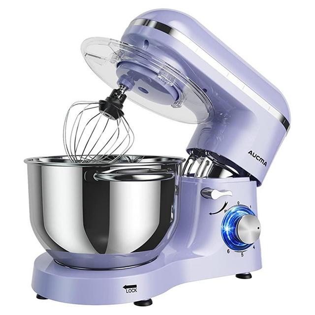 Aucma Stand Mixer,6.5-QT 660W 6-Speed Tilt-Head Food Mixer, Kitchen Electric Mixer with Dough Hook, Wire Whip & Beater (6.5QT, Lavender)