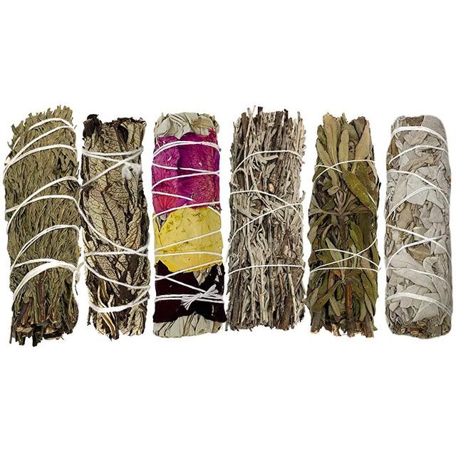 Smudge Kit with 6 Bundles - Smudging Kit Refill with Blue Sage Smudge Stick, Lavender Smudge Stick, Yerba Santa Smudge Stick, Cedar Smudge Stick, Flower Sage and White Sage Smudge Sticks for Cleansing