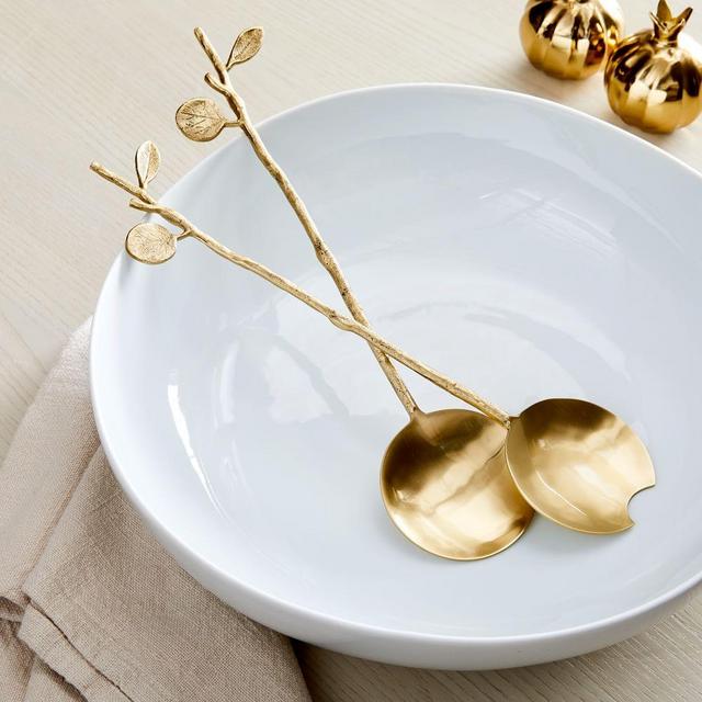 Botanical Serve Utensils, Servers, Brass, Brass, Set of 2