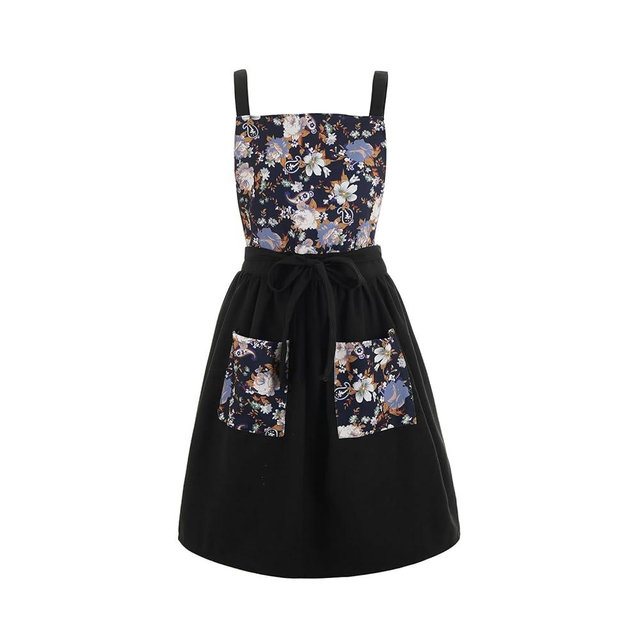 Pinknoke Vintage Pinafore Apron Dress for Women with Pockets Cute Floral Chef Aprons for Kitchen Cooking Baking Gardening