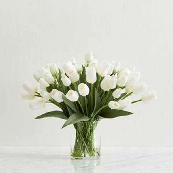 Faux Composed Tulip Arrangement in Glass Vase