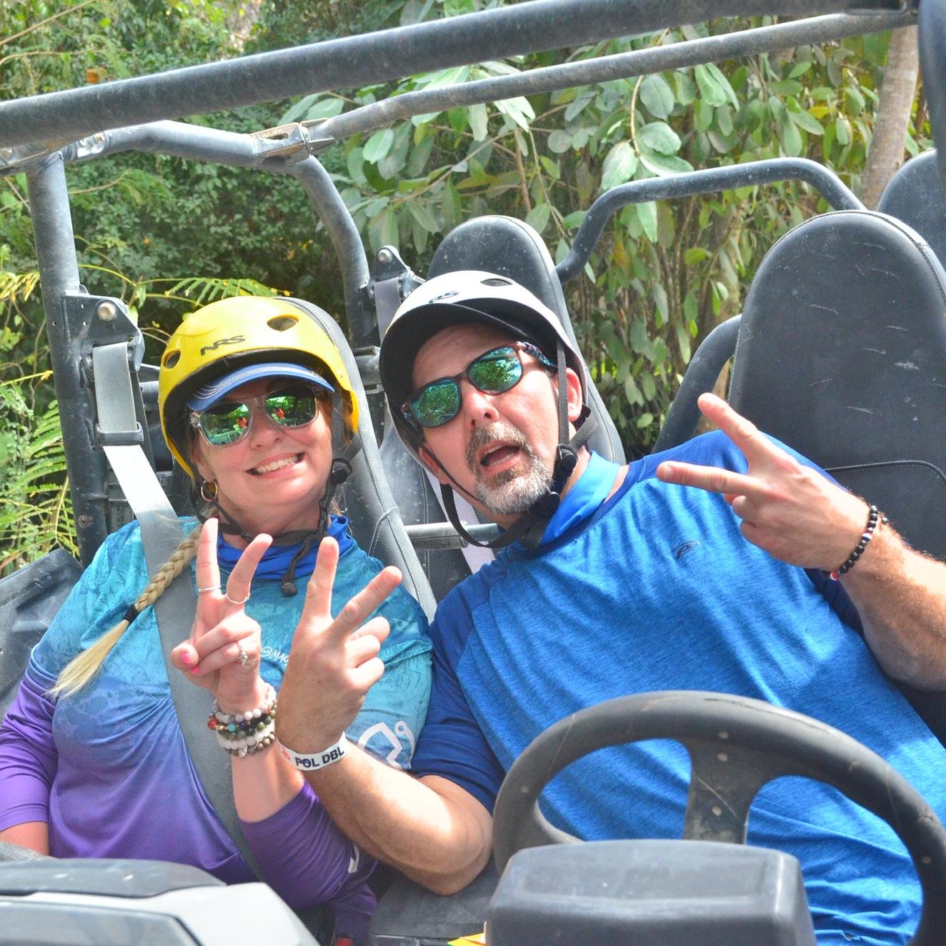 We are adventurous, that’s for sure. This is in Punta Cana. Clint was taking me on quite a ride. He would turn and the wheels were coming up off the ground, a lot of fun!
