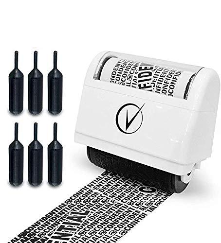 Identity Protection Roller Stamps Wide Kit, Including 6-Pack Refills - Designed for Secure Confidential ID Blackout Security, Anti Theft and Privacy Safety - Classy White