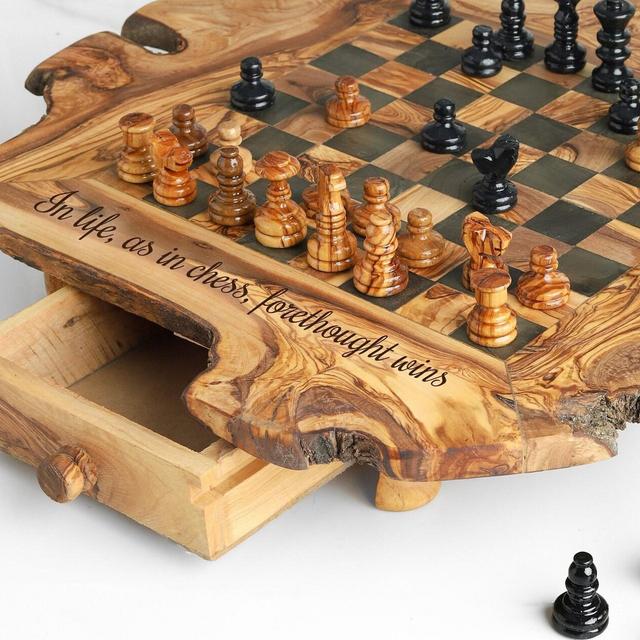 Custom Chess Set Handmade from Olive Wood, Chess Gift, Wooden Chess Board Set with Storage (FREE Personalization+ Wood Finish)