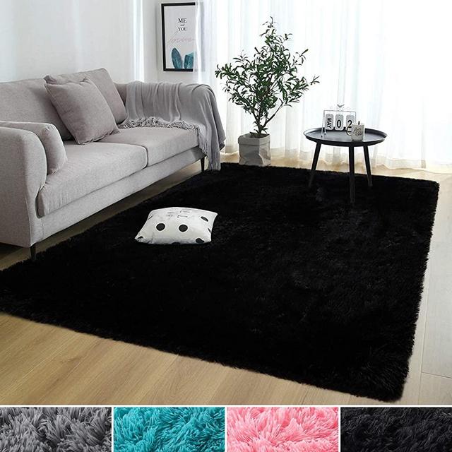 Rostyle Super Soft Fluffy Nursery Rug for Kids Teens Room Comfy Cute Floor Carpets Kids Playing Mat for Bedroom Living Room Home Decorate Area Rugs, 5 ft x 8 ft, Black