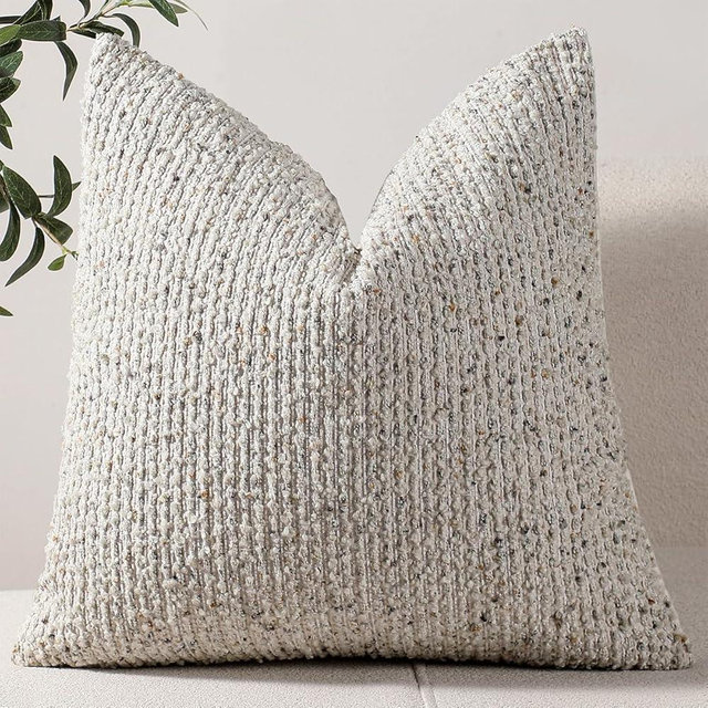 DEZENE 20x20 Cream Grey Throw Pillow Cover Textured Boucle Striped Chic Morden Boho Accent Farmhouse Square Decorative Couch Pillow Cover for Home Decor Bed Sofa Living Room