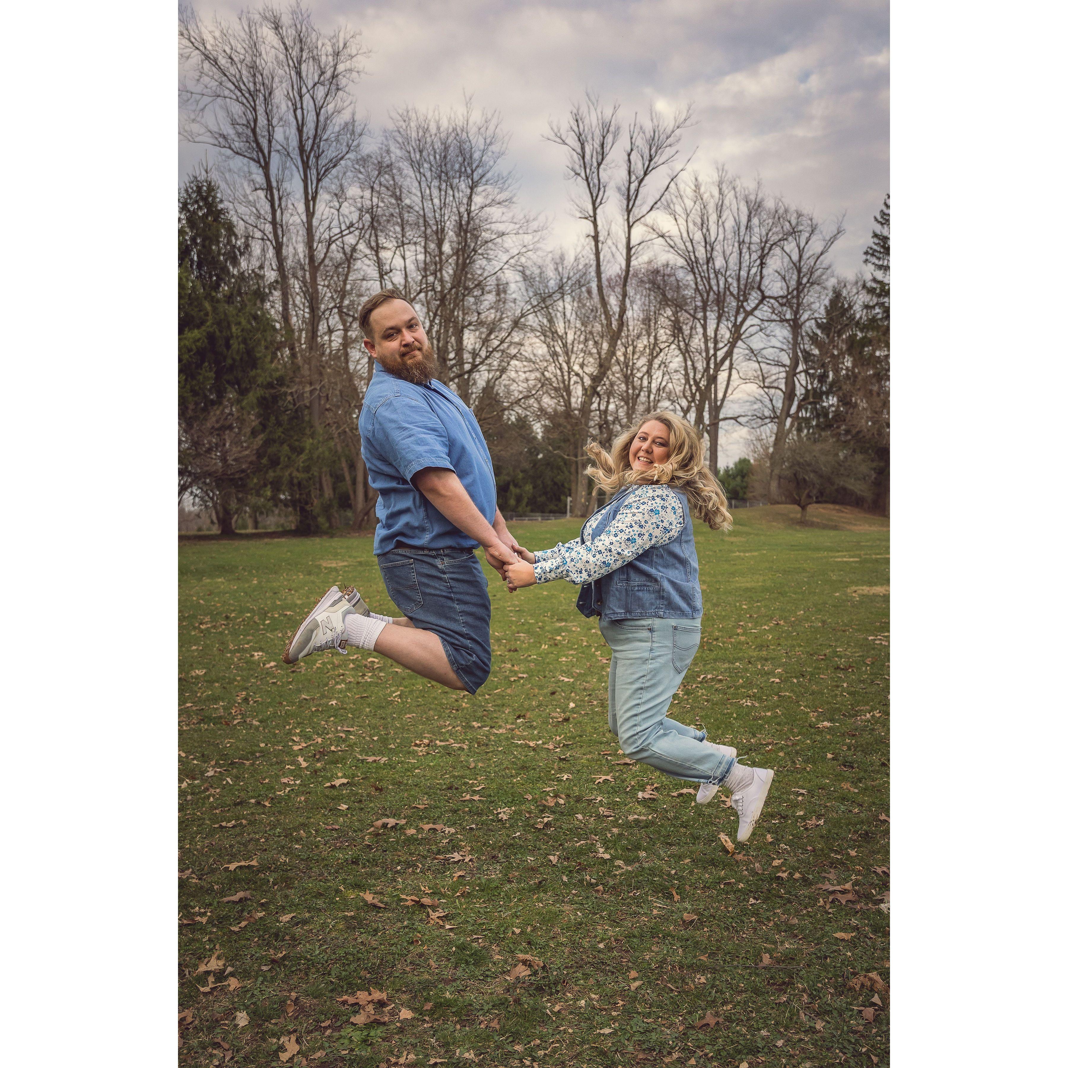 Jumping for Joy over our engagement.