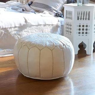 Embroidered Starburst Leather Pouf