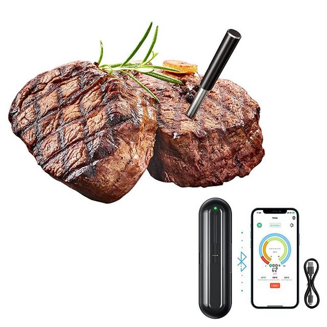 Bewahly Wireless Meat Thermometer Smart Real-time Monitoring for Oven, Stove Top, Deep Frying, Sous Vide, Rotisserie, Kamado，BBQ，Bluetooth，Grilling，Instant Read Meat thermometers for Cooking 1 Probe