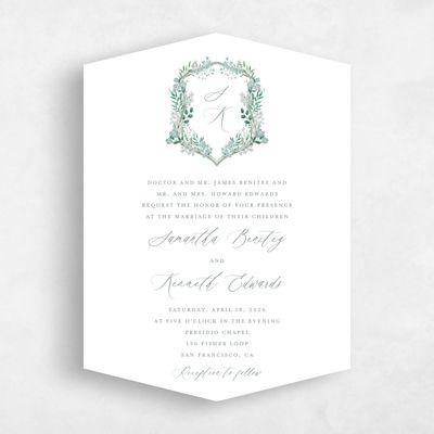 Green Diamond Wedding Invitation - Lombardy Portrait