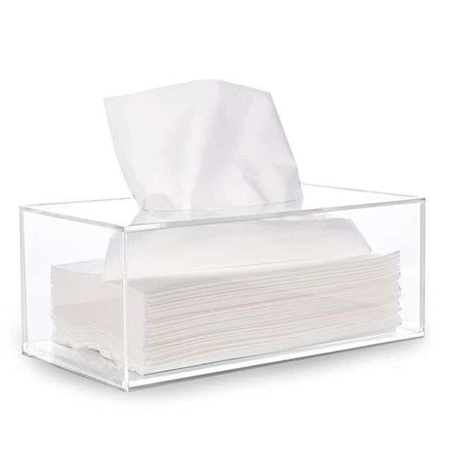 HBlife Facial Tissue Dispenser Box Cover Holder Clear Acrylic Rectangle Napkin Organizer for Bathroom, Kitchen and Office Room