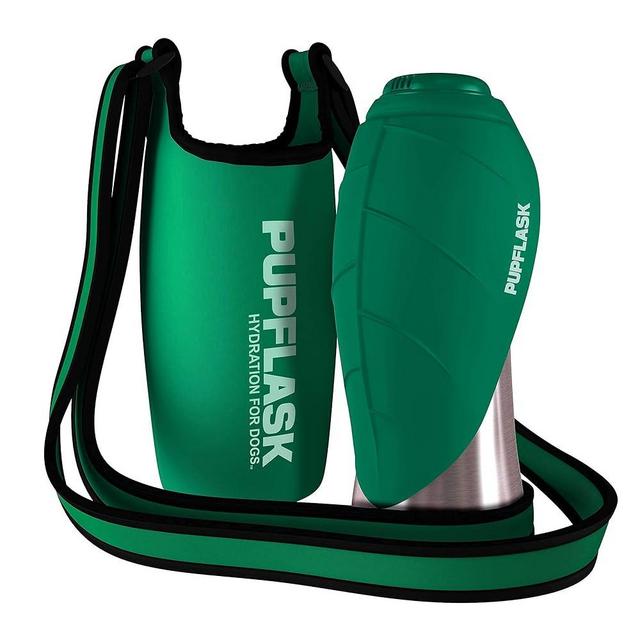 Tuff Pupper Dog Water Bottle Holder and PupFlask Portable Water Bottle - 27oz, Green