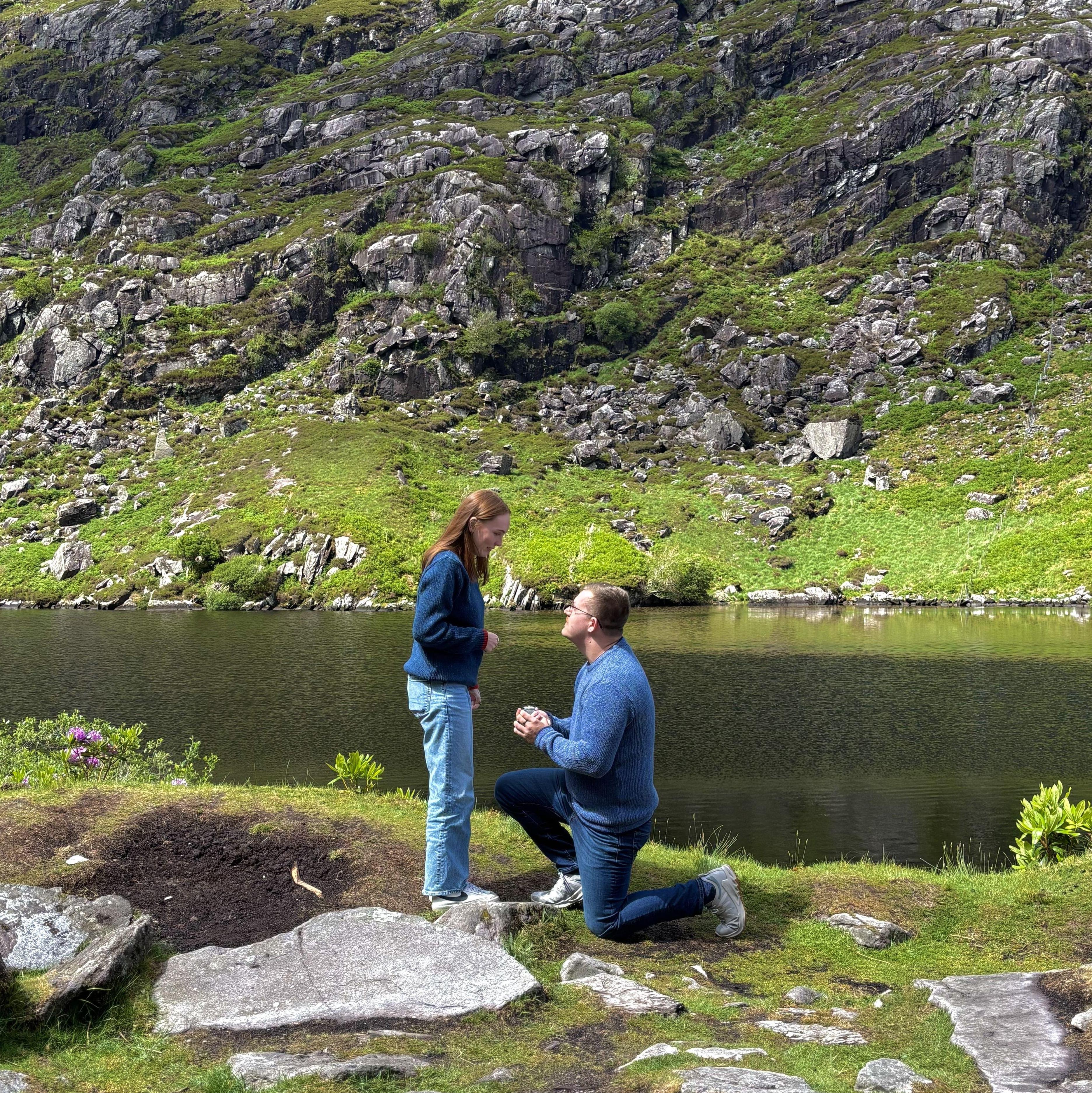 The rain in Ireland stopped just long enough for him to pop the question!