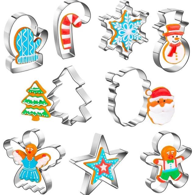 Christmas Cookie Cutters Set of 9 Pieces, Wmtidene Cookie Cutters Shapes for Winter Holiday, Metal Cookie Cutters includes Christmas Tree,Snowflake,Gingerbread Men,Angel,Star,Mitten,Candy Cane,Snowman
