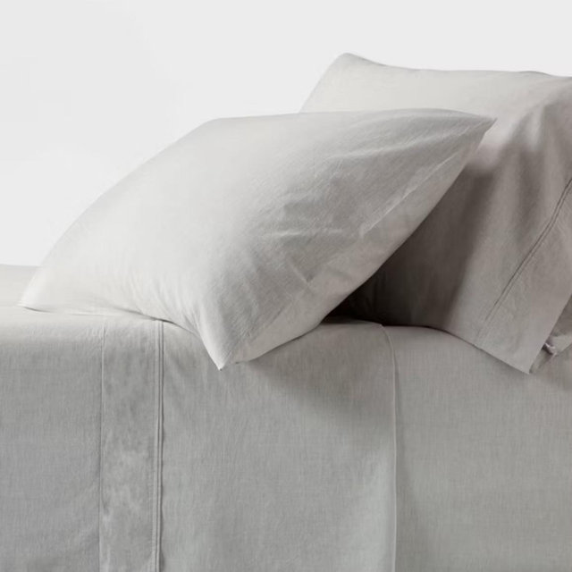 Queen 250 Thread Count Organic Percale Sheet Set Gray Chambray - Threshold™: GOTS & OEKO-TEX Certified, Includes 4pc - Queen, Gray