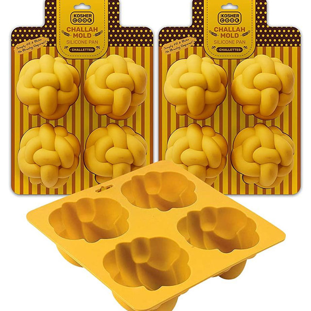 The Kosher Cook Silicone Braided Challah Mold - 4 Small Challettes - Braided Oval Challah Pan - Challah Bread Baking Mold - No Shaping Required - 2 Pack