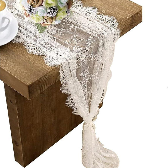 6 Pcs White Lace Table Runner 14 x 120 Inch Embroidered Boho Table Runner for Wedding Party Bridal Shower Decorations Vintage Rustic Table Runners