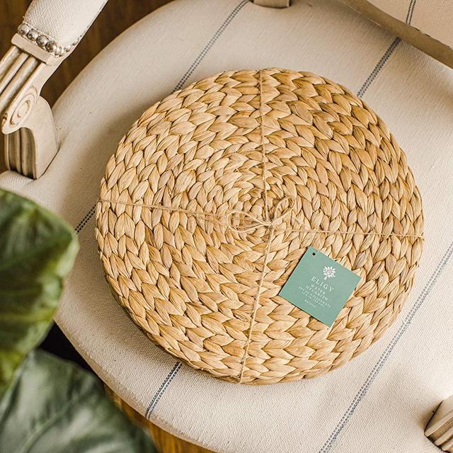 Woven Placemats for Dining Table - Round Rattan Placemats Made of Natural Water Hyacinth - Farmhouse Placemats Set of 4 with the Size of 13.5 Inches per Mat - Braided Placemats for Kitchen Table
