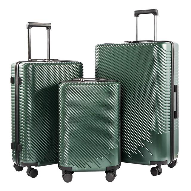 Coolife Luggage 3 Piece Sets PC+ABS Spinner Suitcase carry on Fashion (Dark green, One_Size)