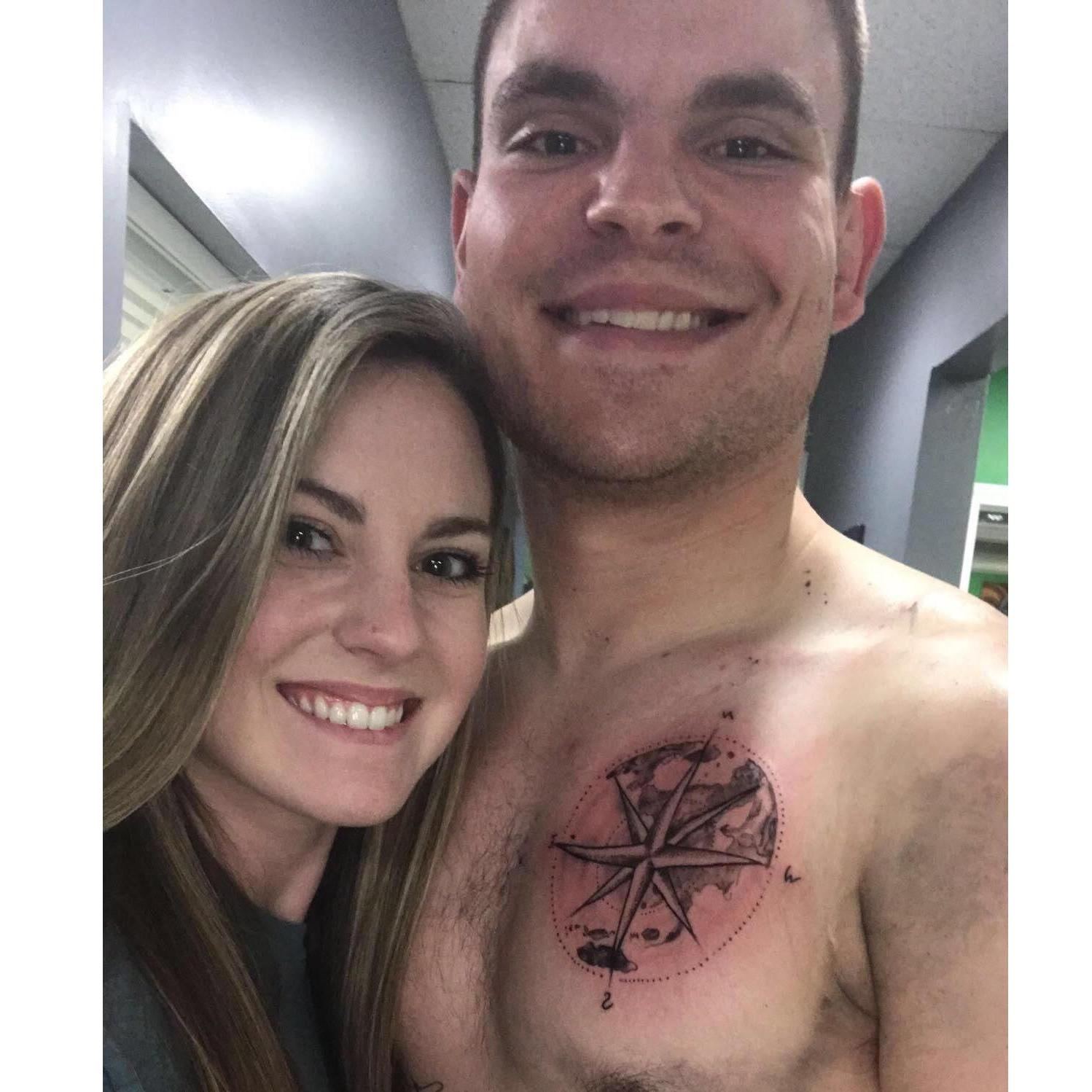 He let me pick the design for his chest tattoo! What a brave soul...