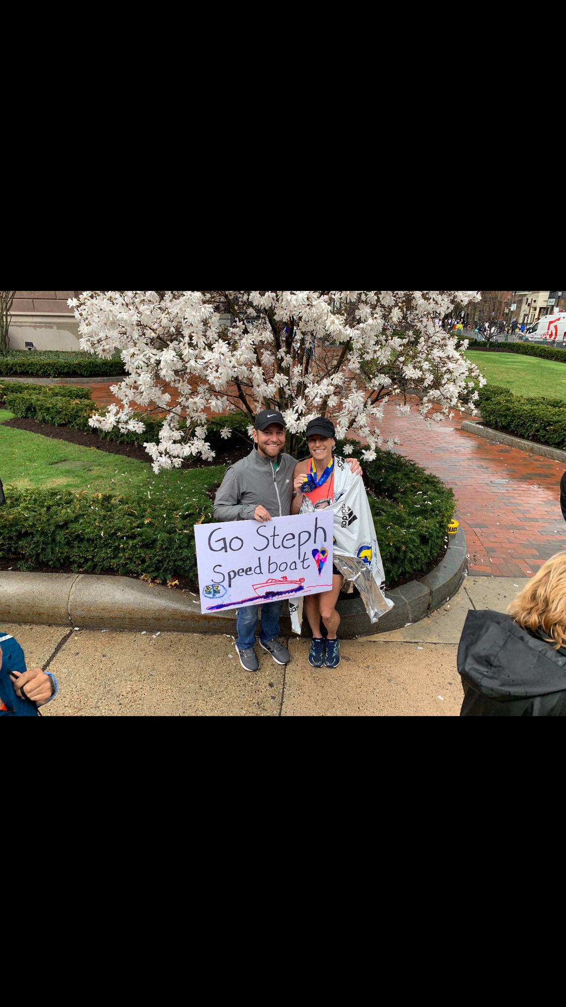 Matt cheering on Stephanie at the Boston Marathon