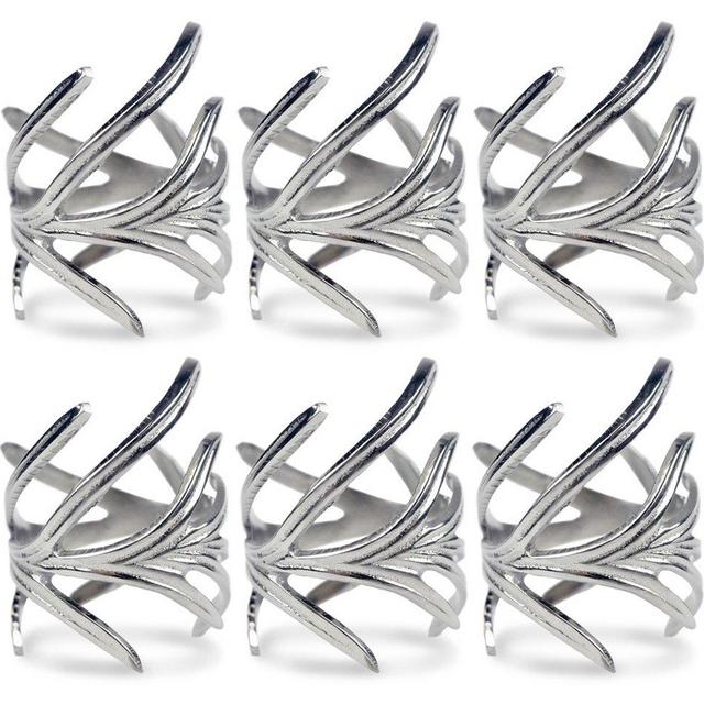 DII Silver Branch Napkin Ring Set, Set of 6