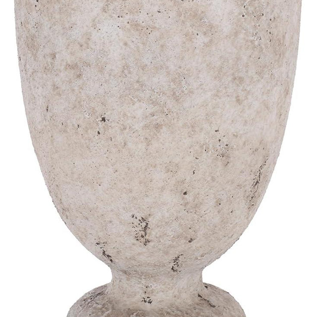 SAFAVIEH Outdoor - Ella Planter Pot with Drainage - Antique White Ficonstone Cement - Weather Resistant - Ideal for Patio, Garden, Backyard, 14.2" Wx 14.2" D x 18.1" H (PAT1549B)