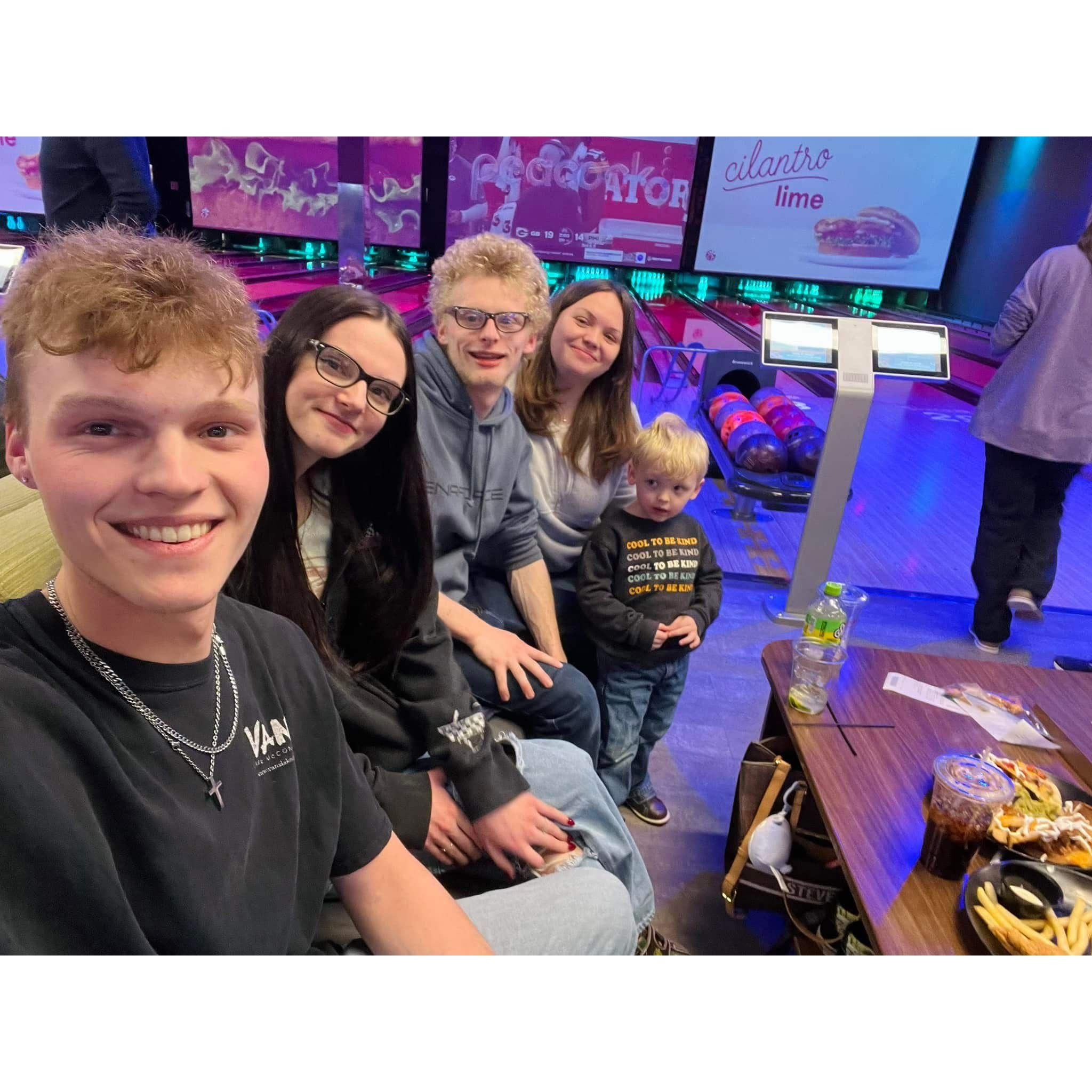 Bowling with Shelbi (Bridesmaid), Grant (Groomsman), and Jackson (Ring Bearer)