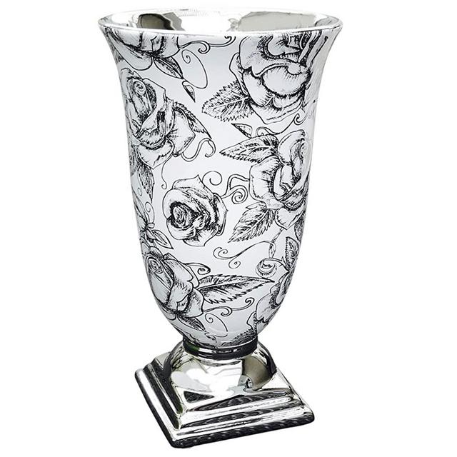 8" White Ceramic Indoor Flower Vase – White Vase with Silver Trims, Flower Vases for Centerpieces, Modern Vase for Home Decor, Display Vase Set Decorative for Living Room, Office & Wedding Reception