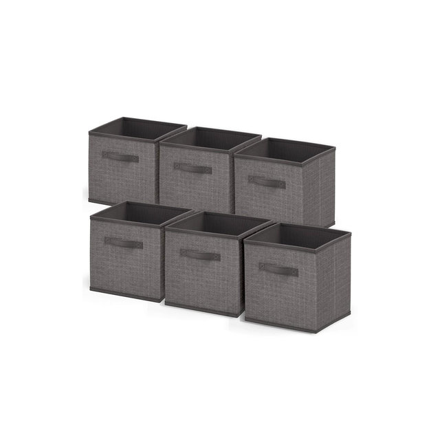 Nestl Set of 6 Foldable Cube Storage Bins, Fabric Storage Bins with Handles, Gray Cubby Organizers