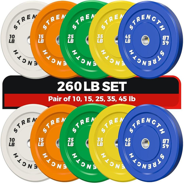 Rendpas Premium Color-Coded Rubber Bumper Plates Set - 2 Inch Olympic Weight Plates for Home Gym Cross and Strength Training