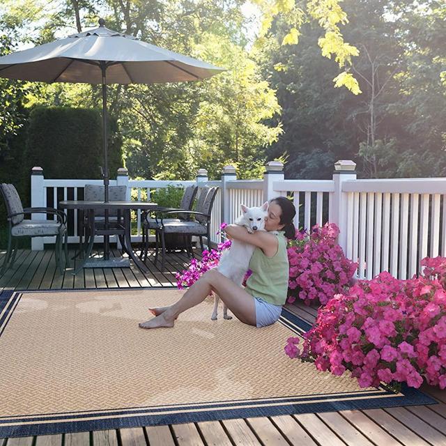 Gertmenian 22010 Outdoor Rug Freedom Collection Smart Care Deck Patio Carpet, 8x10 Large, Border Navy Blue