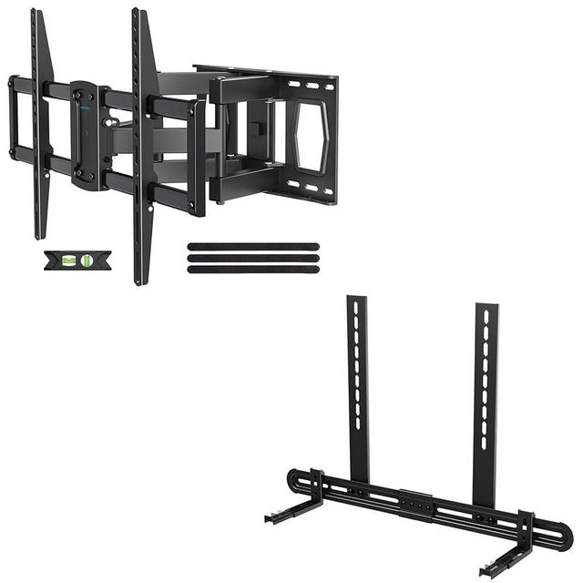 Full Motion Mount, USX MOUNT Wall Mount for Most 42-86 inch TVs, Holds up to 120lbs, Max VESA 600x400mm & Universal Soundbar Mount Sound Bar Mounting Bracket to TV