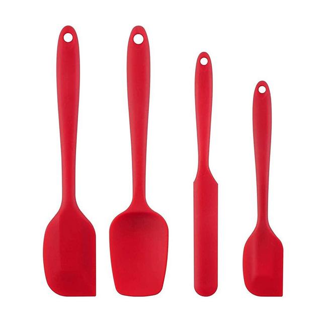 CINEYO Silicone Spatula Set - Kitchen Utensils for Baking, Cooking, and Mixing Heat Resistant Non-Stick BPA-Free (4 piece Set) Food Grade (Red)