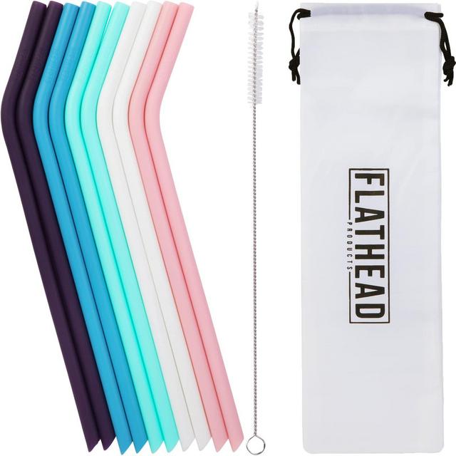Reusable Silicone Drinking Straws with Case & Cleaning Brush