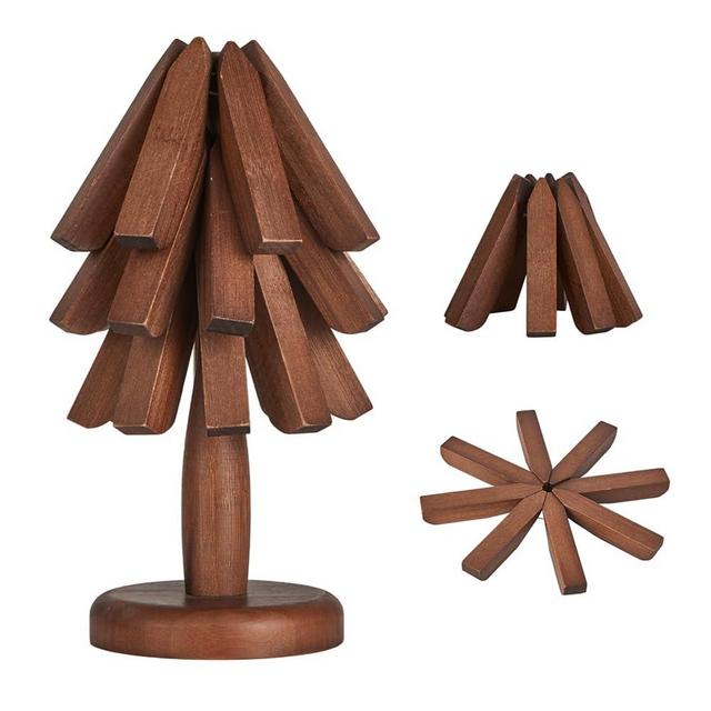 CUIYAKI Trivets Tree Set of Three Trivets for Hot Dishes,Hot Pots,Bowls,and Teapots;Coaster for Teapot Potholder;Kitchen Gift;Multifunctional Ornaments and Easy Storage Black Walnut Bamboo Products