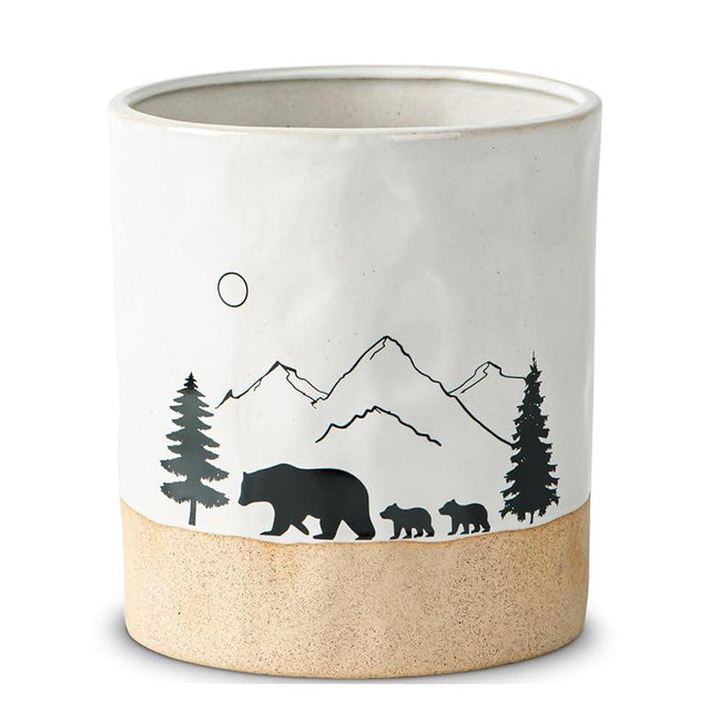 dgudgu Bear Utensil Holder For Countertop Ceramic Kitchen Utensil Holder For Kitchen Counter Forest Painted Utensil Crock White Large Cooking Utensil Holder