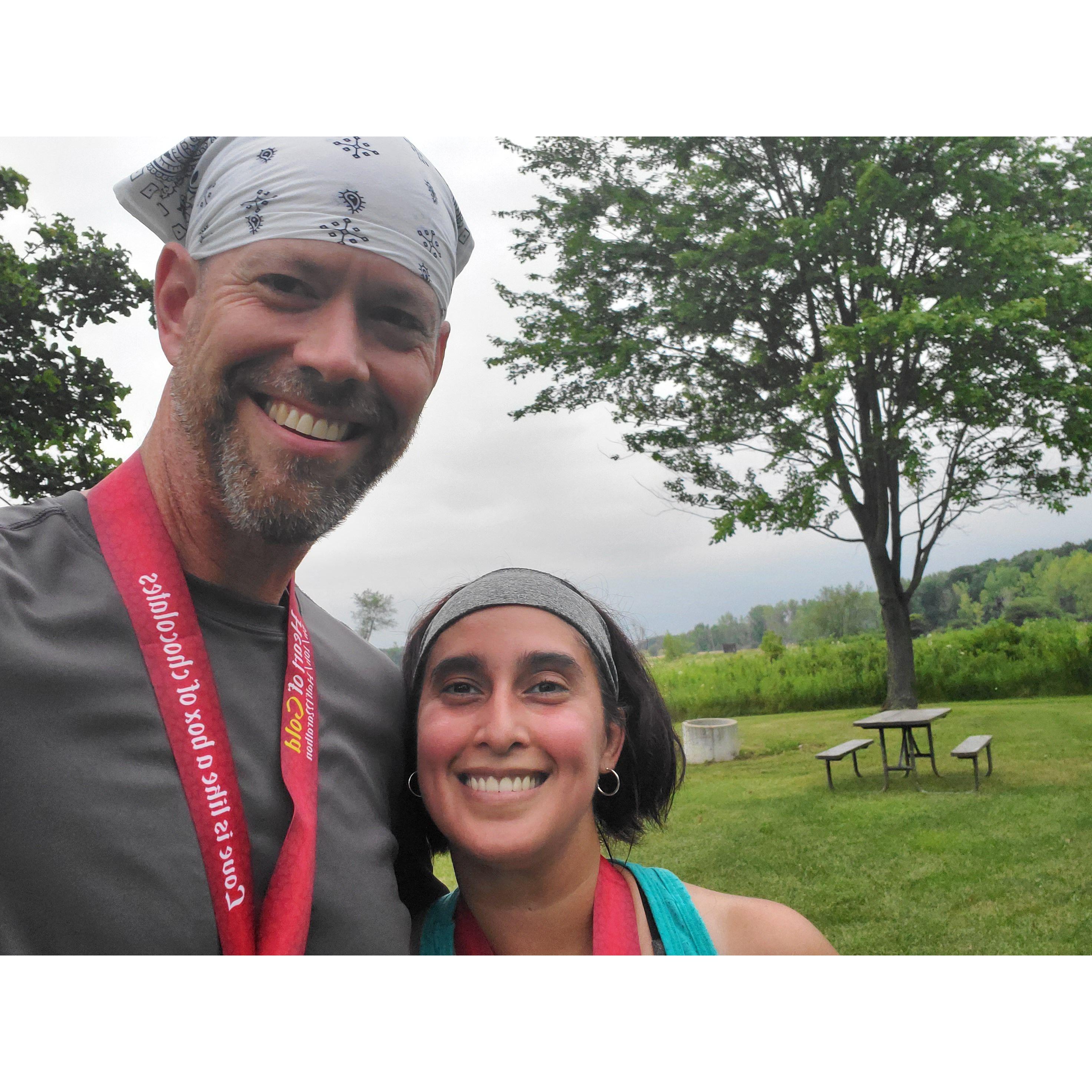 Heart of Gold virtual 5k at Moraine Hills State Park. We finished in 44 minutes 30 seconds. Aug 12, 2019