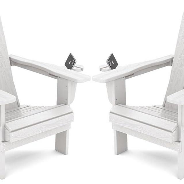 SERWALL Adirondack Chair with Cup Holders - Composite Adirondack Chairs Set of 2 HDPE Outdoor Chairs All Weather Use- White