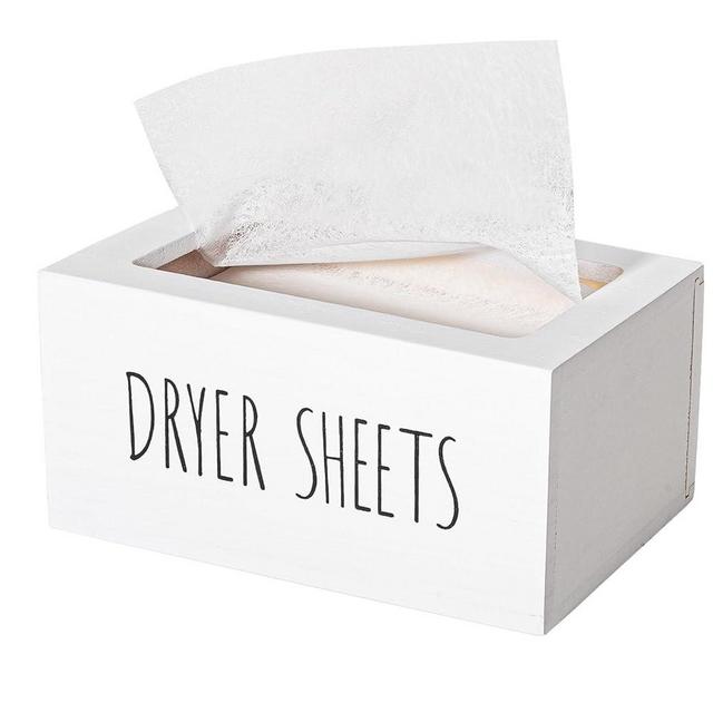 zoocatia Laundry Room Decor Dryer Sheet Container Wood Detergent Dispenser Organization and Storage Box Holder for Laundry Pods, Dryer Balls, White