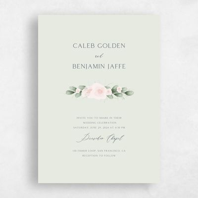 Lightest Green Wedding Invitation - Aldeney Portrait
