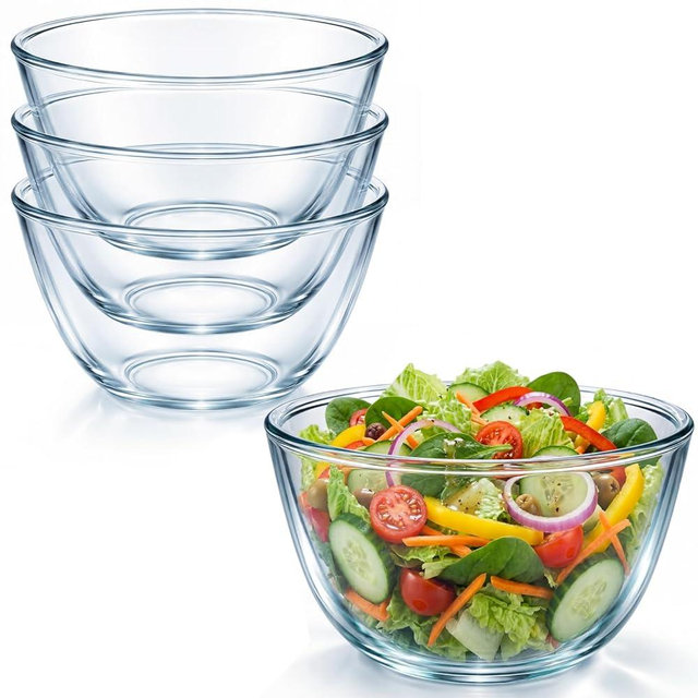 Gisafai 4 Pcs 2.5qt Glass Mixing Bowl Set Clear Salad Bowl for Kitchen Baking Cooking Preheated Oven Food Prepping Serving and Storage Freezer Microwave Dishwasher Safe