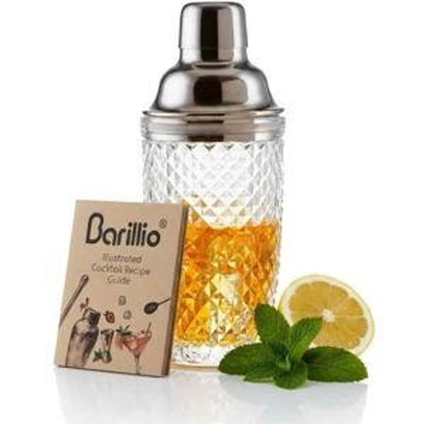 Barillio 14 oz Glass Cocktail Shaker | Cobbler Mixer with Built-In Strainer, Leak-Proof Clear Martini Shaker for Single-Serve Drinks