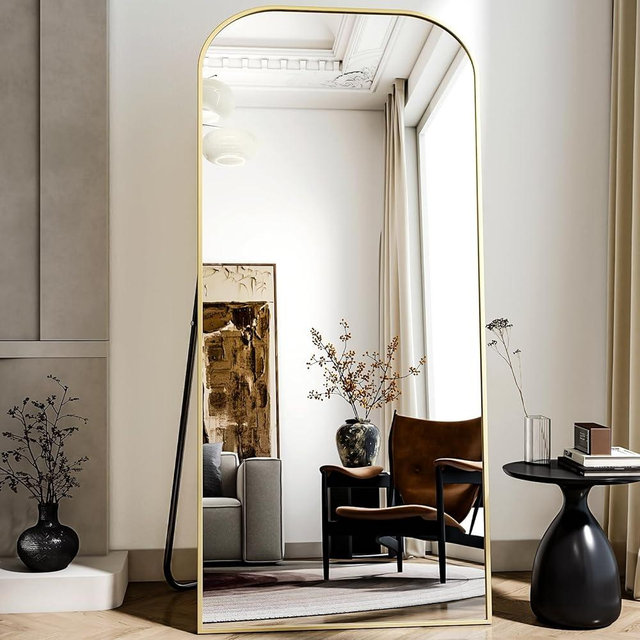 XRAMFY 71''x 28'' Full Length Mirror, Rectangular Full Body Mirrors with Stand, Wall Mounted Mirror for Home Decor, Floor Mirror with Aluminum Alloy Thin Frame, Gold