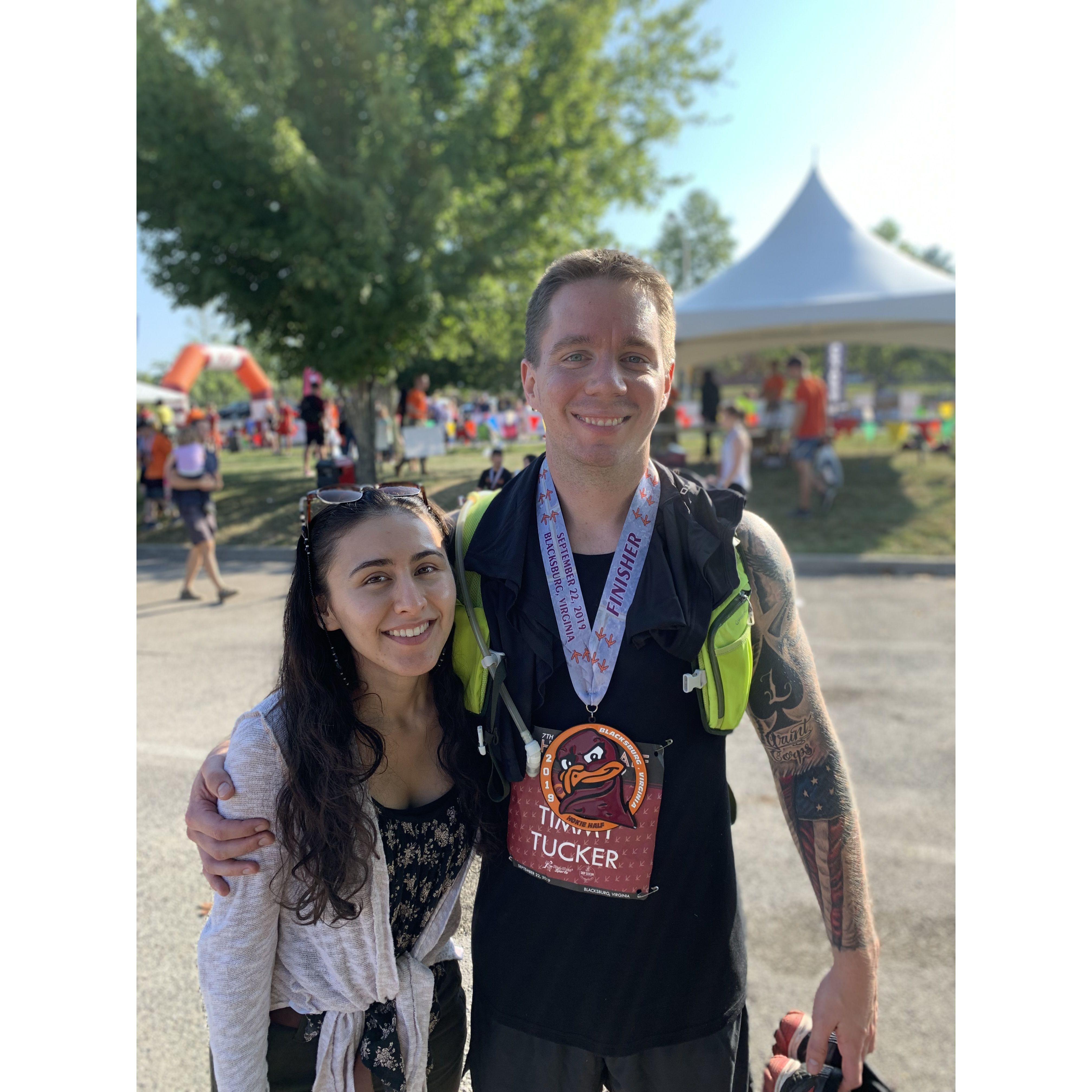 Tim was very sweaty and tired after running the Hokie Half - September 2019