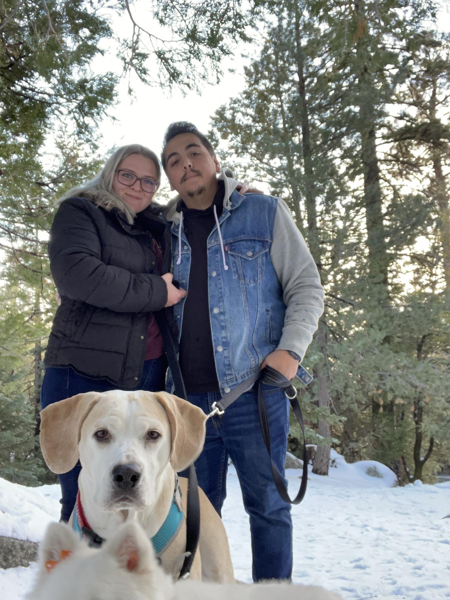 Our first snow adventure with Diesel and as an engaged couple💍