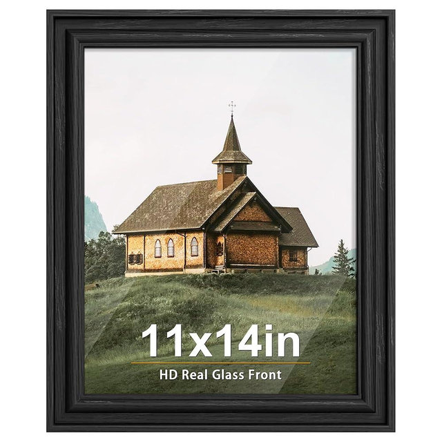 PEALSN 11x14 Picture Frame with Real Glass Front and Black Backboard, Wall Gallery Photo Frames for Wall Mounting or Tabletop Display
