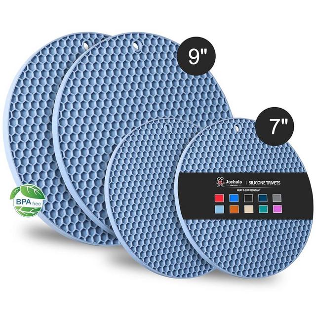 Joyhalo Trivets for Hot Dishes - Hot Pads for Kitchen, Silicone Pot Holders for Hot Pots and Pans, Silicone Mats for Kitchen Countertops, Table, Flexible Easy to Wash and Dry, Blue