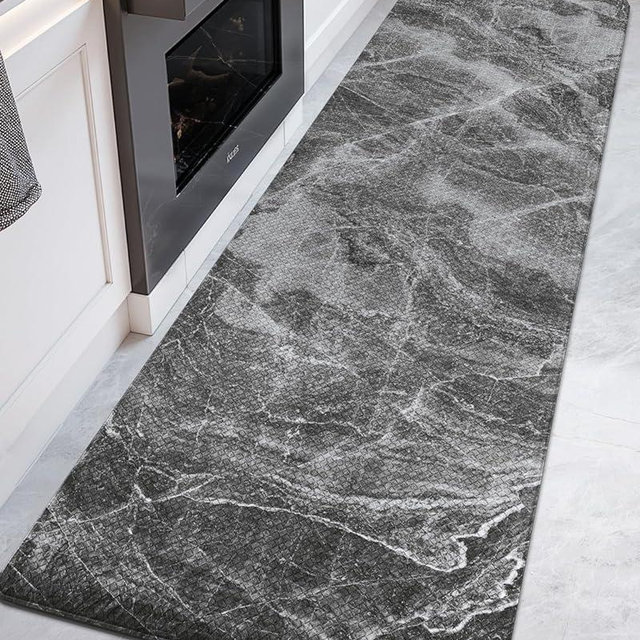 DEXI Kitchen Floor Mats Cushioned Anti Fatigue, 23x59 Large Wide Standing Comfort Runner Rug Waterproof, Marble Memory Foam Padded for Front Sink Laundry, Dark Grey