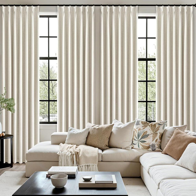 Natural Pinch Pleated Linen Curtains 96 Inch, 2 Panels Set
